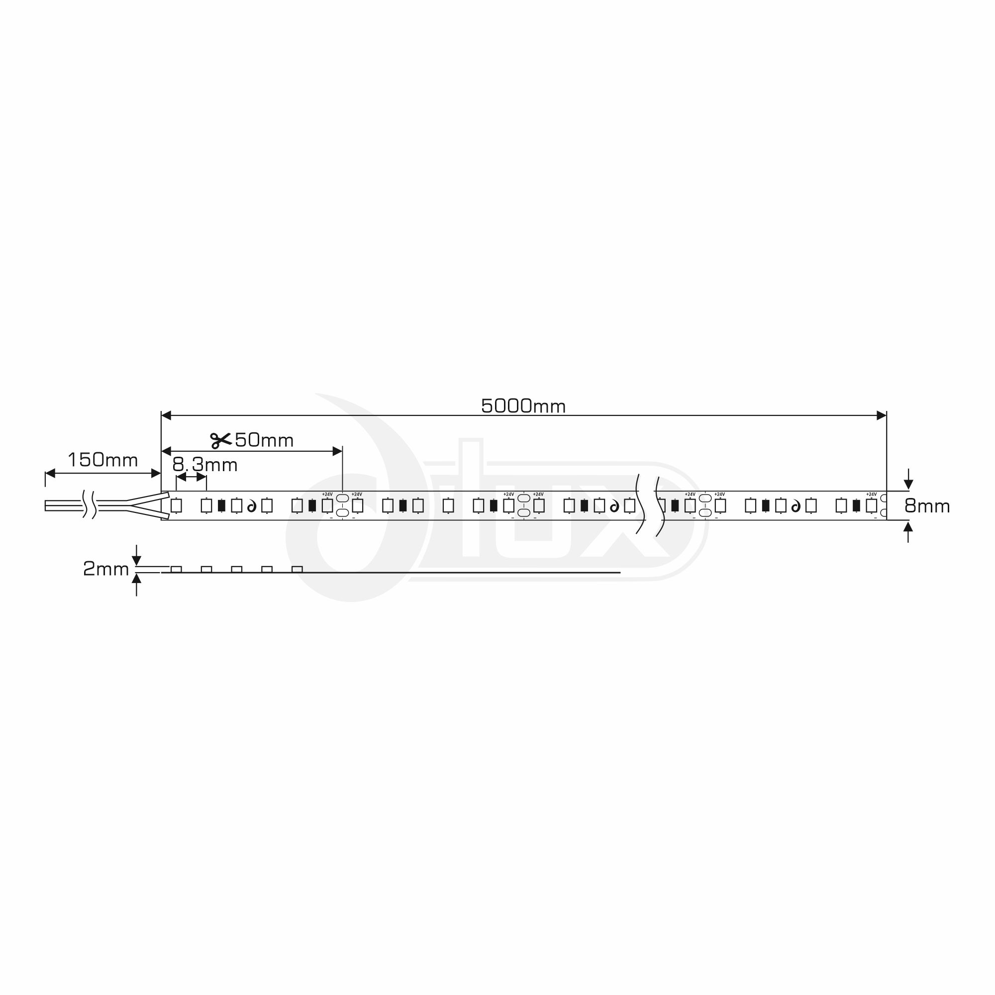 DX700114  Axios Select, 5mx10mm, 24V, 48W , LED Strip 700lm/m 2200K  IP20,